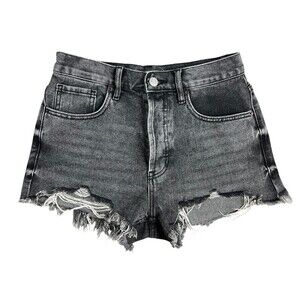 PacSun Vintage High Rise Black Distressed Denim Jean Shorts Size 26 Festival